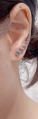 Black Rainbow Multi Color Cubic Zirconia Crawler Climbers Cuff Wrap Diamond 925 Sterling Silver Fashion Stud Pierced Sweep up Earrings for Women 7 Crystal Round CZ Hypoallergenic for Sensitive Ears Jewelry Gifts for Birthday Bff Xmas