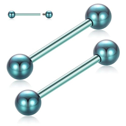 PEAKLINK Internally Threaded Nipple Rings Titanium Nipple Bars Piercing Jewelry 1 Pair Tongue Rings Eyebrow Jewelry Bridge Piercings - color: Green Nipple Straight Barbell