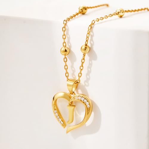 Cicy Bell Womens Heart Initial Necklace 18k Gold Plated | Personalized Letter Pendant, 17.7'' with 2'' Extender - color: Style 2-J-Gold