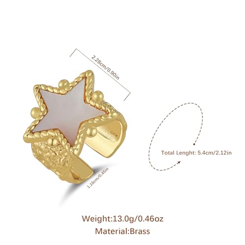 HZMAN 14K Gold Plated Open Ring for Women Brass Crystal Non Adjustable Statement Ring Collection - color: Star Mother of Pearl