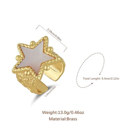 HZMAN 14K Gold Plated Open Ring for Women Brass Crystal Non Adjustable Statement Ring Collection - color: Star Mother of Pearl