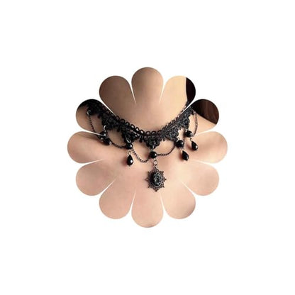 Wide Black Lace Choker Necklace Gothic Lace Pearl Tassel Necklace Short Hollow Flower Tattoo Necklaces Waterdrop Rhinestone Necklaces Halloween Wedding Party Jewelry - style: Style2