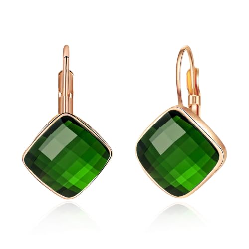 Austrian Crystal Square Leverback Drop Earrings for Women | Classic Square-Cut Crystal,14K Gold-Plated,Leverback for Easy Secure Wear,Gift Box Included,For Day and Evening Events - color: Emerald