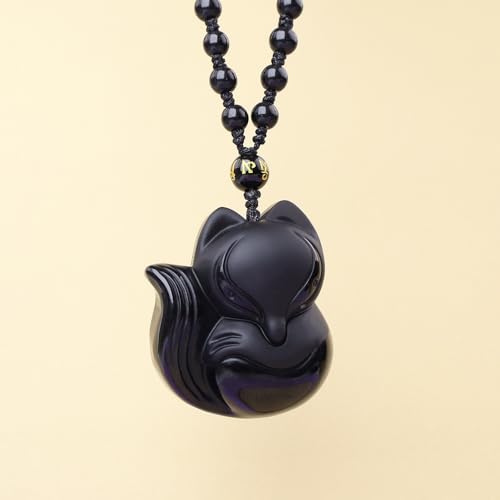Anjiucc Natural Gemstone Tree of Life Black Obsidian/Golden Obsidian Pendant Necklace for Male and Female Necklace - color: Fox