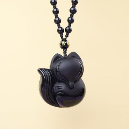 Anjiucc Natural Gemstone Tree of Life Black Obsidian/Golden Obsidian Pendant Necklace for Male and Female Necklace - color: Fox