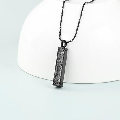 Imrsanl Tree of Life Urn Necklace for Men Women Bar Cremation Jewelry for Ashes Keepsake Ashes Necklace Pendent - color: Black-Always in my heart