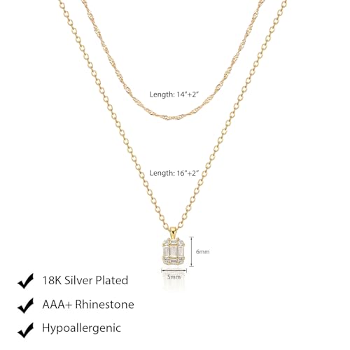 Luxval Diamond Pendant Gold Necklace for Women，Dainty 18k Gold Plated Choker Necklaces Simple Gold Jewelry Gifts for Women - color: Gold-CZ Layered
