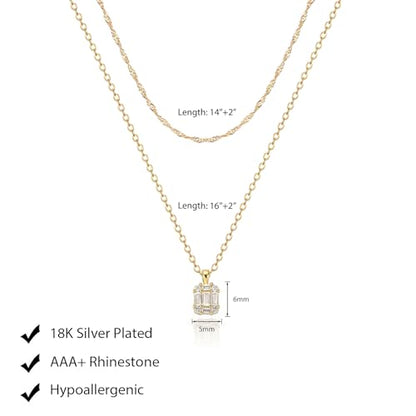 Luxval Diamond Pendant Gold Necklace for Women，Dainty 18k Gold Plated Choker Necklaces Simple Gold Jewelry Gifts for Women - color: Gold-CZ Layered