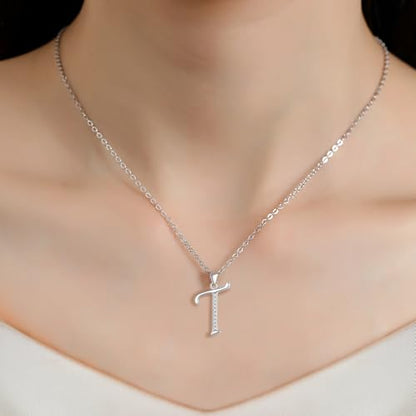 VIKI LYNN Dainty Initial Letter Pendant Necklace for Women | Cubic Zirconia Initial Jewelry, Personalized Letter Necklace, Dainty Women Jewelry, Birthday Gift Idea for Her, Mom and Wife - color: Silver, style: Silver-T
