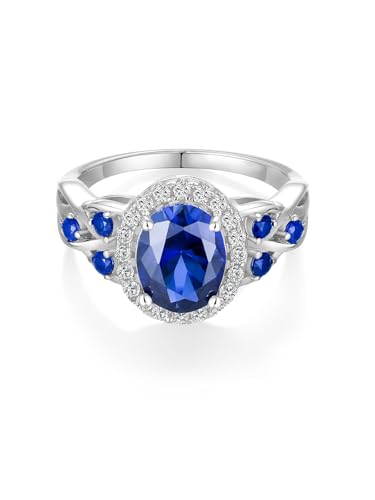 2-3 Carat Oval Engagement Ring 925 Silver Celtic Knot Birthstone Rings for Women Hypoallergenic Amehtyst/Aquamarine/Emerald/Ruby/Sapphire Cocktail Rings Jewelry Size 6-10 - color: A. Sapphire