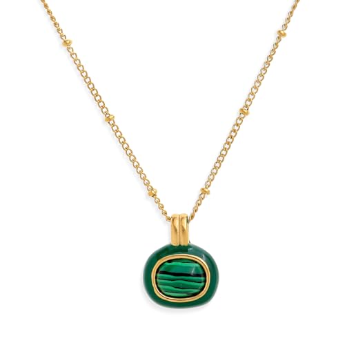 Jean Beau Gold Stone Pendant Necklaces for Women, Chunky Gemstone Dangle Necklace Wedding Prom Fashion Jewelry Gift - color: Malachite