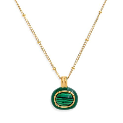 Jean Beau Gold Stone Pendant Necklaces for Women, Chunky Gemstone Dangle Necklace Wedding Prom Fashion Jewelry Gift - color: Malachite