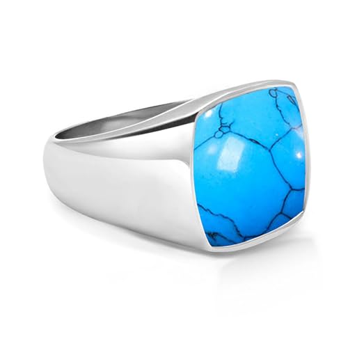 Square Cut Tiger Eye/Black Onyx/Turquoise/Lapis/Moss Agate Rings for Men 925 Sterling Silver 10K 14K 18K Gold Signet Rings for Men - style: Turquoise