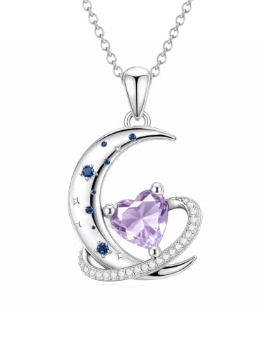 Birthstone Necklace for Women White Gold Moon and Star Pendant Moon Jewelry Anniversary Birthday Gifts for Mom Wife Her - color: 06. June - Alexandrite