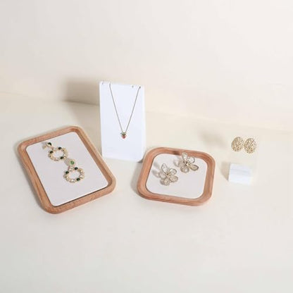 velvet Jewelry organizer tray, Beech wood Jewelry Display Plate, Beige Jewelry Viewing Tray, Jewelry showcase tray for Necklace Bracelet Ring Earring stand holder (Cream-Small, 5.1x 5.1 in) - size: Small