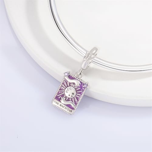 925 Sterling Silver Dangle Charm Fit Women Bracelet And Necklaces Jewelry | Medallion Pendants Beads Jewelry Charms for Women Fashion Gift Family Friends Mother's Day - color: Tarot Cards Magician Dangle Charm M1413