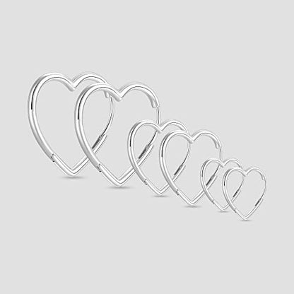 3 Pairs Gold and Silver Heart Huggie Hoop Earrings for Women - color: Silver