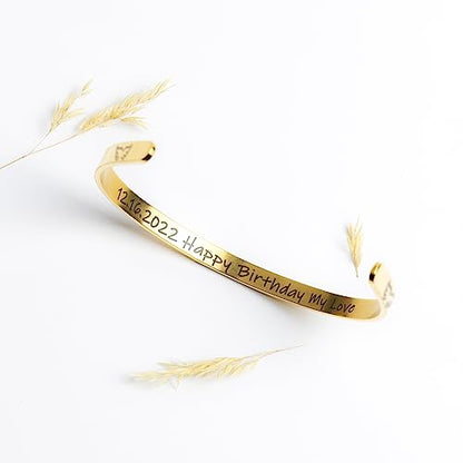 Custom Cuff Bracelets - Double Side Engraved - Personalized Gifts for Women - color: Gold