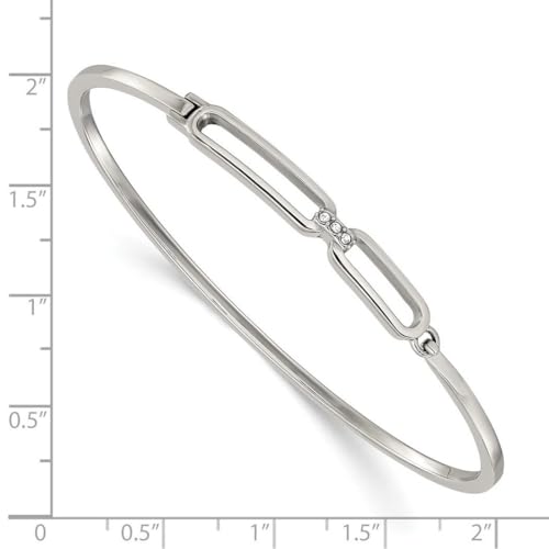 JewelryWeb 2mm Stainless Steel Polished With Crystals Hinged Bangle Bracelet Cuff Bracelet for Women