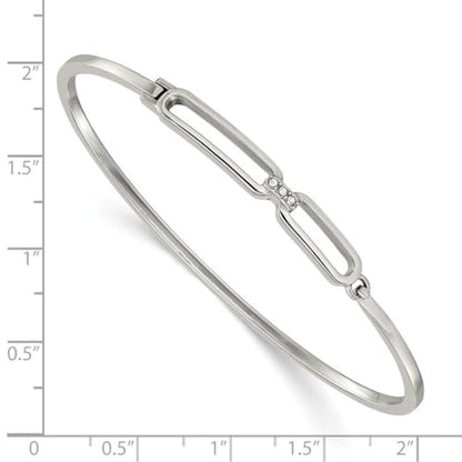 JewelryWeb 2mm Stainless Steel Polished With Crystals Hinged Bangle Bracelet Cuff Bracelet for Women