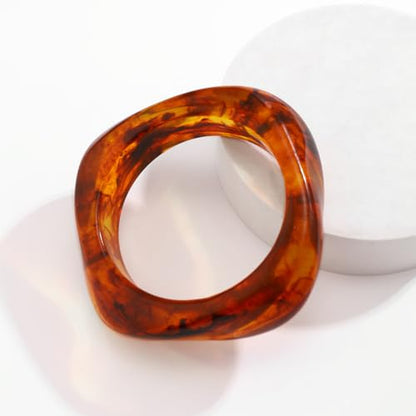 Colorful Acrylic Resin Open Bracelet Geometric Simple Transparent Tortoiseshell Acetate Plate Cuff Bangle Lightweight Chunky Thick Thin Wide Face Plastic Bracelet for Women Jewelry - color: B brown