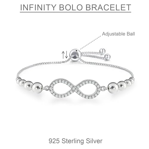 Charmsy 925 Sterling Silver Sliding Bolo Bracelet for Women | Women's Italian Handmade Adjustable Bolo Bead Ball Slider Bracelet - style: Bead Zirconia Infinity