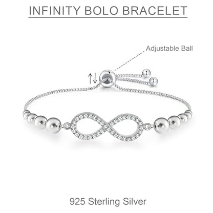 Charmsy 925 Sterling Silver Sliding Bolo Bracelet for Women | Women's Italian Handmade Adjustable Bolo Bead Ball Slider Bracelet - style: Bead Zirconia Infinity