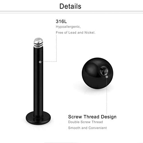 16G Stainless Steel Labret Studs Monroe Lip Rings Retainer Cartilage Tragus Nail Conch Helix Earring Barbell Piercing Jewelry with Clear Diamond CZ for Women Men - color: 5/16"(8mm) black
