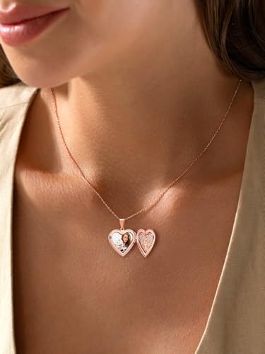 U7 Women Locket Necklace, Heart Photo Lockets Hold Picture, Gift Box Packed | Gold/Silver/Rose Locket Charm, Custom Picture and Engravement Heart Pendant, 20" Chain, Personalized Gift for Mom Wife Friend - color: 04# Rose Gold(Tree of Life)