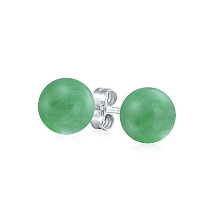 Classic Birthstones Gemstone 10MM Ball Stud Earrings .925 Sterling Silver - color: Green Aventurine