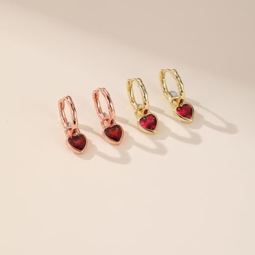 ARSIS Heart Charm Huggie Hoop Earrings for Women, Dainty 18K Gold Plated Heart Drop Hoops with CZ, Hypoallergenic, 925 Sterling Silver Posts, Tarnish-Free, Lightweight Jewelry Gift for Her - color: Rose Gold Heart Drop