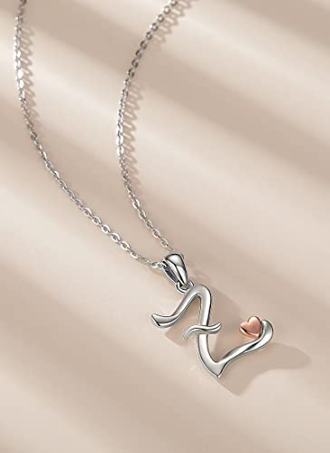 CELESTIA 925 Sterling Silver Initial Necklaces 26 Letter with Rose Gold Heart - 18 Inch Chain - color: Z-Initial