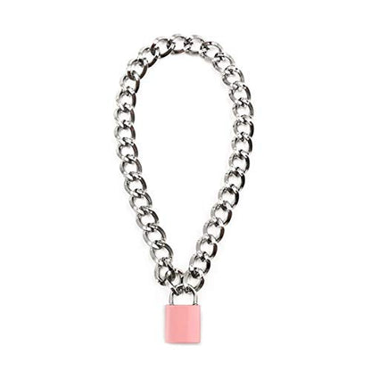 Succuba Padlock Necklace Metal Chain Collar Choker Heart Lock Necklace with Key and Box for Women, Men and Pet (16 to 22 Inches) - color: A