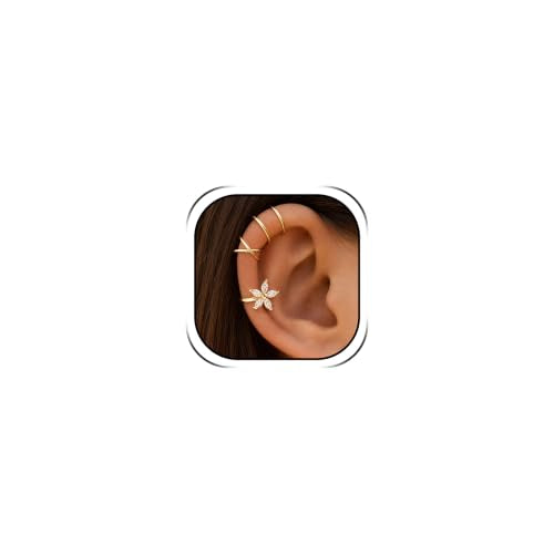 Flower Ear Cuff Set for Women Non Piercing Cartilage Earrings Clip On Wrap Cuffs Stackable Jewelry Gifts - color: B2:gold ear cuff set