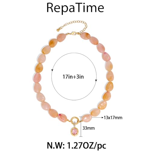 Chunky Colorful Bead Necklace Summer Fashion Statement Boho Beaded Chunky Necklace for Women Adjustable Length Lightweight Cool Suitable for Beach Vacation Daily Wear & Summer Parties - color: Pink-A
