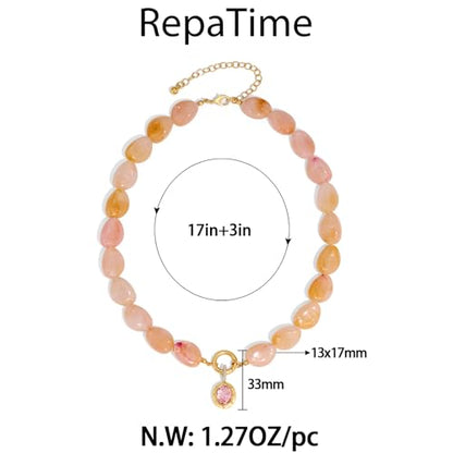 Chunky Colorful Bead Necklace Summer Fashion Statement Boho Beaded Chunky Necklace for Women Adjustable Length Lightweight Cool Suitable for Beach Vacation Daily Wear & Summer Parties - color: Pink-A