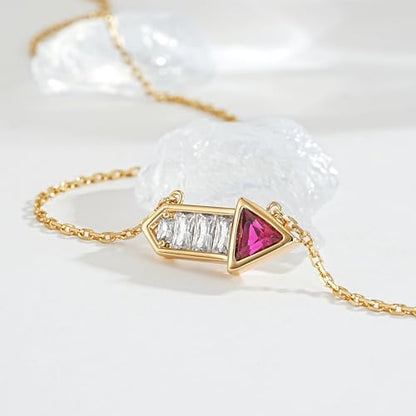 Fettero Dainty 14K Gold Plated Cubic Zirconia Necklaces for Women, Simple Bar Pendant Necklace, Mix-color Rainbow Jewelry Gold Necklace for Women Trendy Gifts - style: Arrow