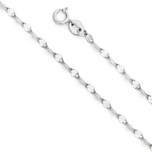 Gold Silver Necklace Chain With Adjustable Lobster Clasp, Diamond Cut Geometric Gold Beads Stationed on Dainty 2mm Cable Box Chain, 16 Inches Rolo Oval Figaro Link Singapore Chain. - color: Silver03