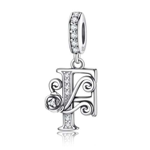 HappyStar 925 Sterling Silver Letter Charms for Bracelets Rose Alphabet Initial Dangle Pendants Fit for Pandora Charms Bracelet Charms Beads Jewelry Gifts for Women - color: Alphabet F
