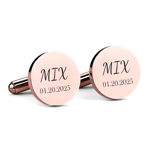 Custom Men’s Cufflinks - Personalized Cuff Links Initials/Names/Dates - 18K Gold Plated 304 Stainless Steel - Ideal Father’s Day & Christmas Gift for Men - style: Date Cufflinks