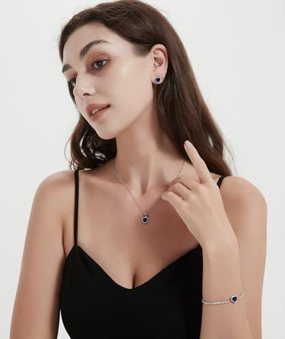 Cubic Zirconia LOVE Heart Jewelry Set Earrings Necklace Bracelet Set for Women Prom Wedding Party Anniversary Birthday - color: royal blue