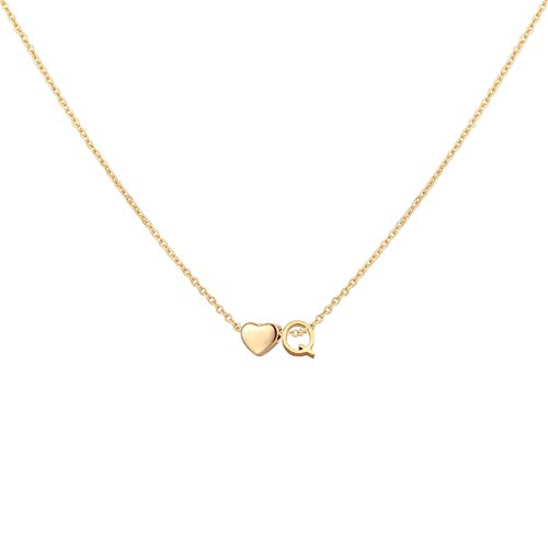 Glimmerst Initial Heart Necklace 18K Gold Plated Stainless Steel Tiny Heart Letter Necklace Personalized Monogram Name Necklace for Women - style: Q