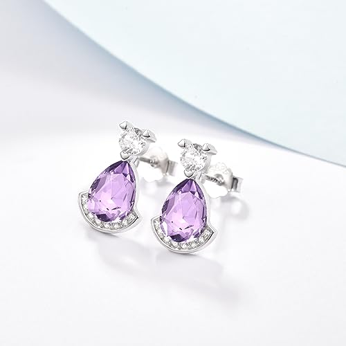 Birthstone Teardrop Crystal Stud Earrings for Women 925 Sterling Silver Solitaire Studs Halo Earrings for Birthday Gifts Teardrop Earrings for women - style: F June