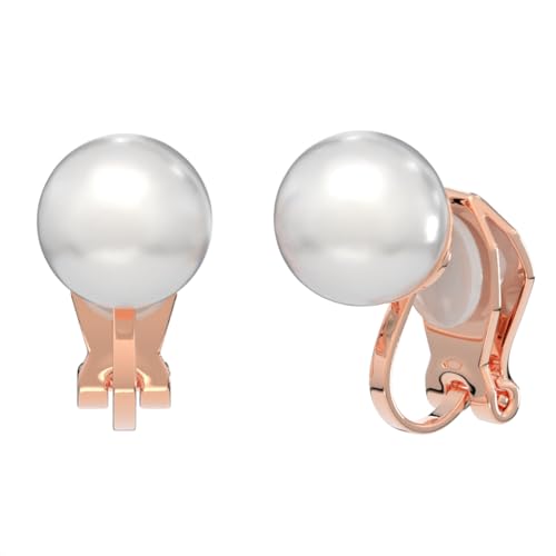Aloha Earrings Simulated Freshwater Pearl Clip On Stud Earrings - style: Rose Gold Tone