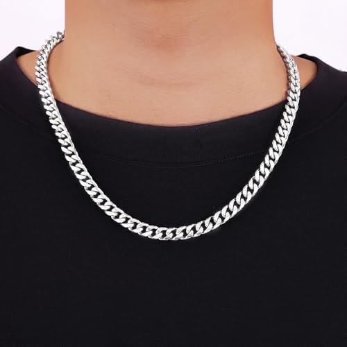 Fiusem Cuban Link Chain for Men | 4/5/6/8mm Miami Cuban Chain Necklace for Men Women, Stainless Steel Necklace 18-28 Inch - size: Length 18 Inch, style: 8mm silver
