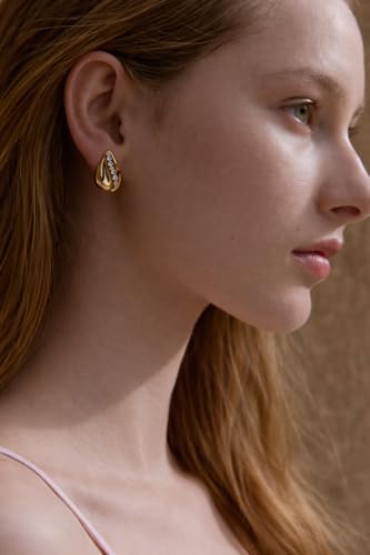 18K Gold Plated Stainless Steel Statement Earrings for Women - Trendy Hoops with Cubic Zirconia - Lightweight Non-Tarnish Waterproof Fashion Jewelry Gift - style: Zircon Water Drop