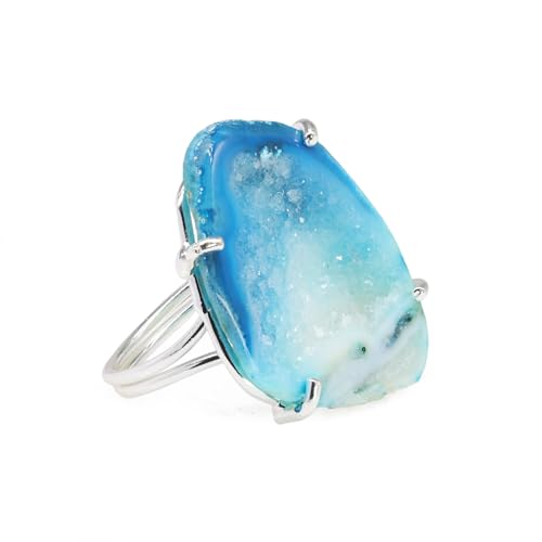 Geode Ring Set with Agate and Quartz Crystals,Stone Sizes 25-30mm - color: Aqua, style: 1