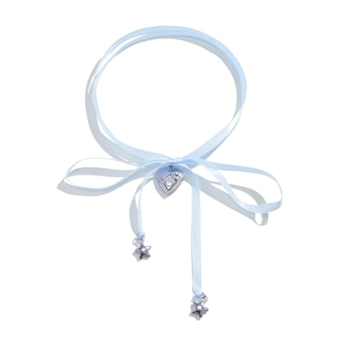 Pearl Ribbon Bow Choker Necklaces Y2k Coquette Necklace for Women - color: Blue