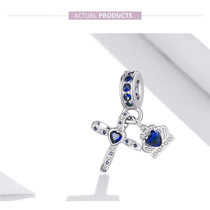 Silver Cross Birthstones Charm Fit for Pandora Charms Bracelet Crown Dangle Charms Beads Birthday Jewelry Gifts for Women - style: September