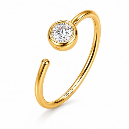 LUCKYJEWUS 14K Gold Plated 925 Sterling Silver CZ Diamond Nose Ring Hoop for Women -Dainty Small Thin Nose Piercing Jewelry with Tiny CZ Stud, 20G/22G, 6mm/7mm/8mm - size: 1pc - 8mm 20 gauge